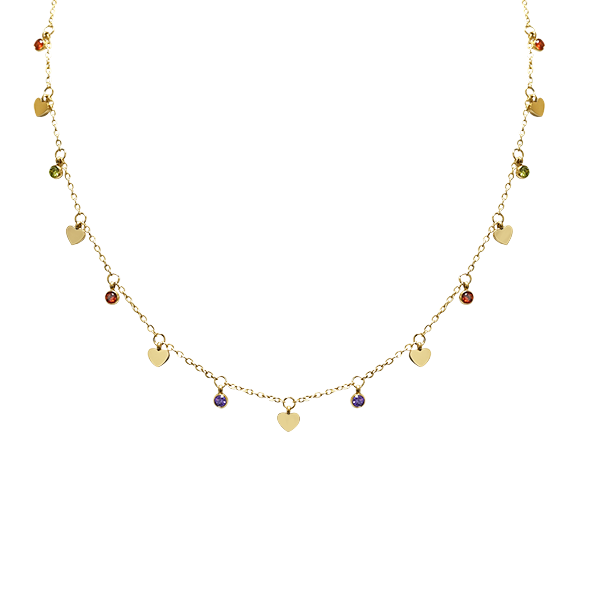 Halsketting met hartjes en zirkonia - JN2191100C94: Witgoud