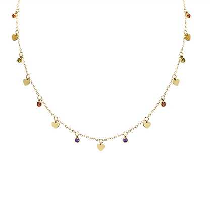 Halsketting met hartjes en zirkonia - JN2191100C94: Witgoud