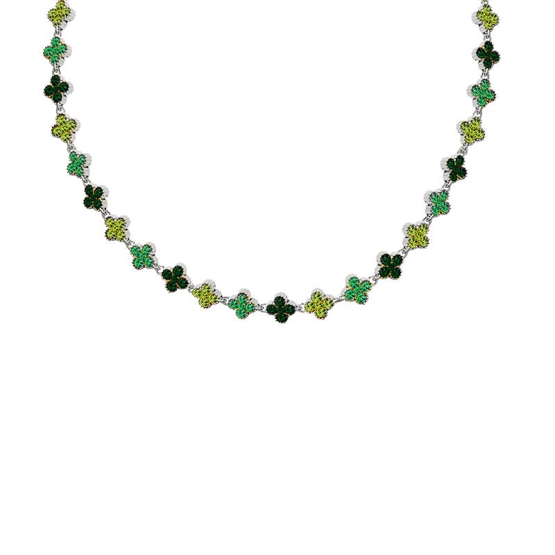 KETTING MET KLEURRIJKE STRASS KLAVERTJESVIER