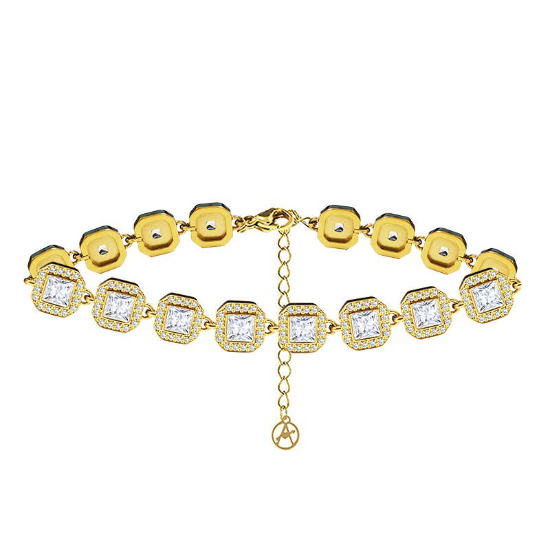 ARMBAND MET GEKLEURDE VIERKANTE ZIRKONIA'S