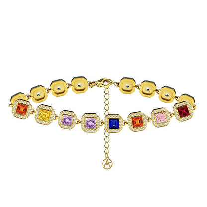 ARMBAND MET GEKLEURDE VIERKANTE ZIRKONIA'S