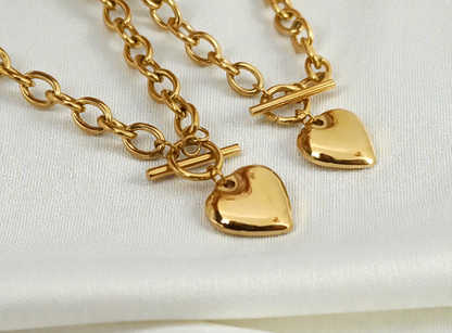 Dikke ketting hart roestvrij staal 18K verguld: Ketting+hanger
