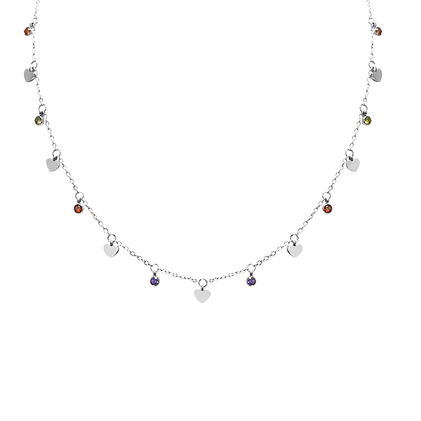 Halsketting met hartjes en zirkonia - JN2191100C94: Zilver (veelkleurig)
