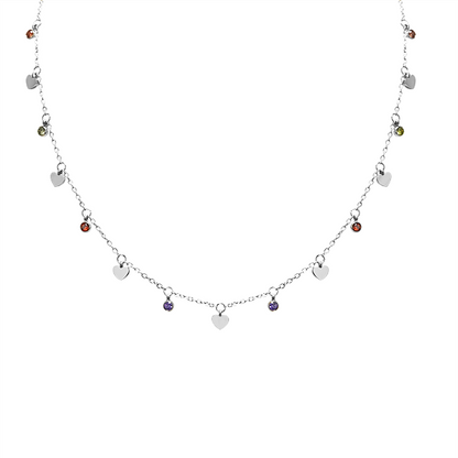 Halsketting met hartjes en zirkonia - JN2191100C94: Witgoud