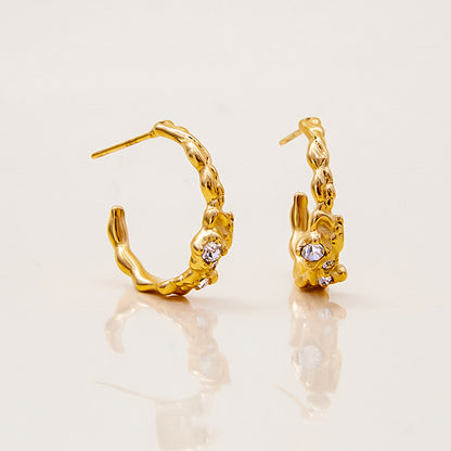 Trendy 18K verguld roestvrijstalen oorringen met strass steentjes