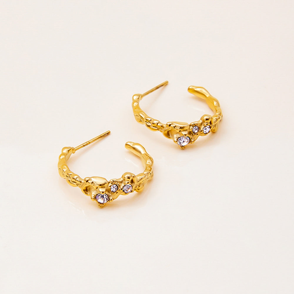Trendy 18K verguld roestvrijstalen oorringen met strass steentjes