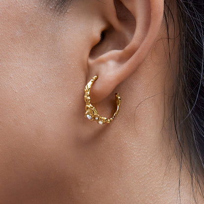 Trendy 18K verguld roestvrijstalen oorringen met strass steentjes