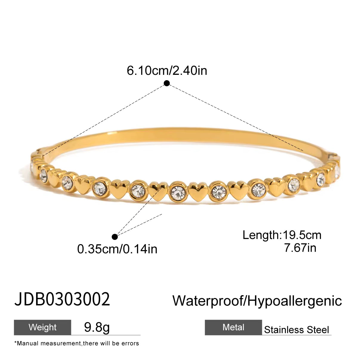 Luxe 18K verguld roestvrijstalen armband met strass steentjes, waterdicht, hypoallergeen, omkeerbare sluiting