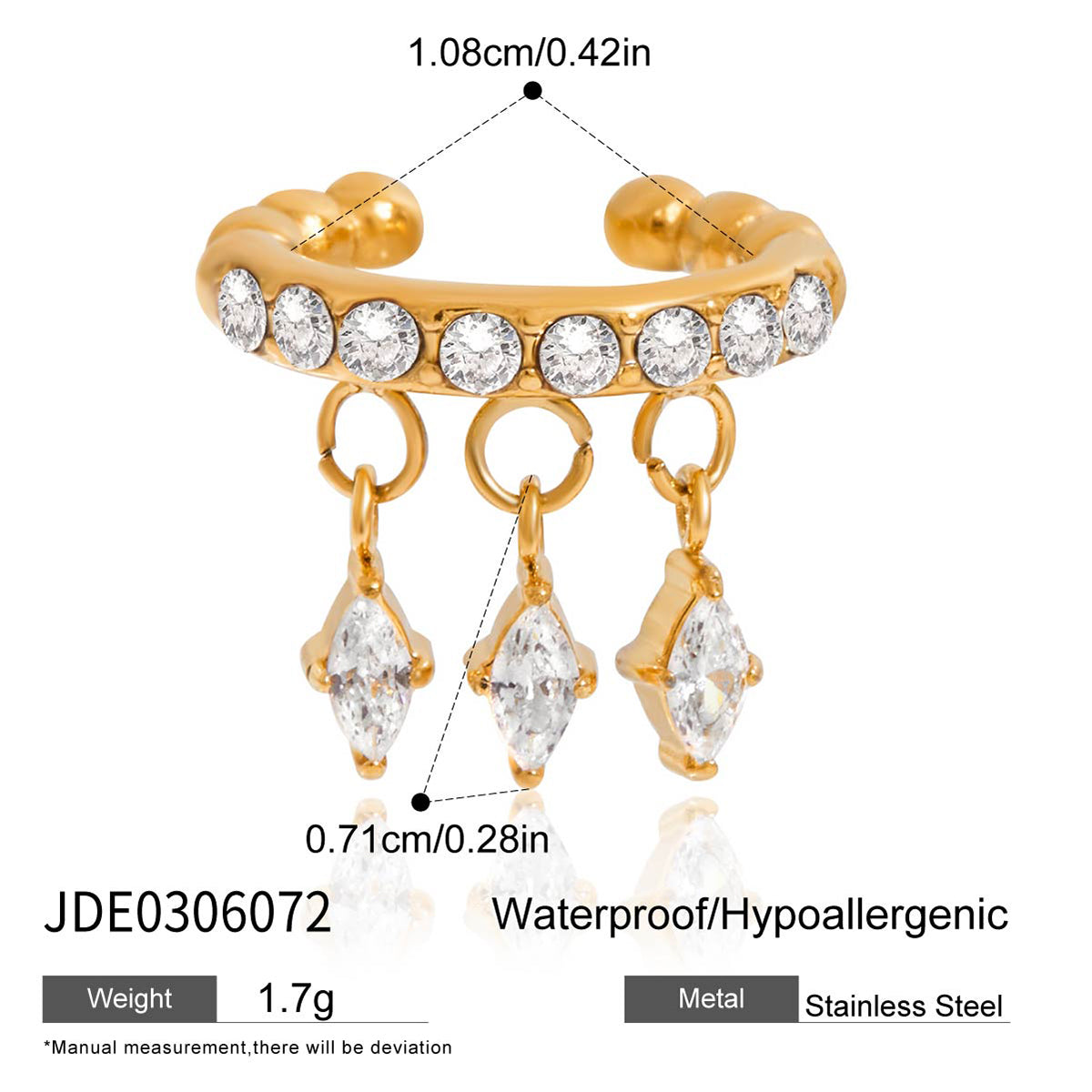 Trendy Prachtige Zirkoon Oor Manchet 18K Verguld Roestvrij Staal Mode Bengelen Witte Zirkonia Oor Manchet