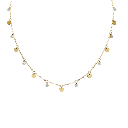 Halsketting met hartjes en zirkonia - JN2191100C94: Witgoud