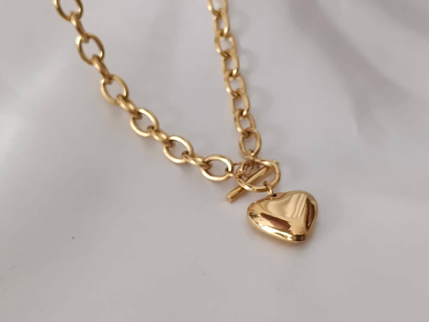Dikke ketting hart roestvrij staal 18K verguld: Ketting+hanger