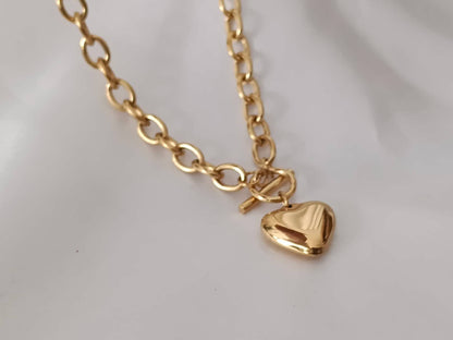 Dikke ketting hart roestvrij staal 18K verguld: Ketting+hanger