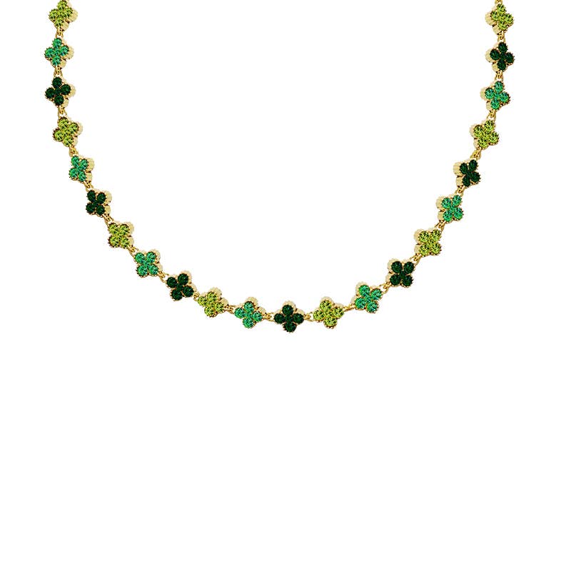 KETTING MET KLEURRIJKE STRASS KLAVERTJESVIER