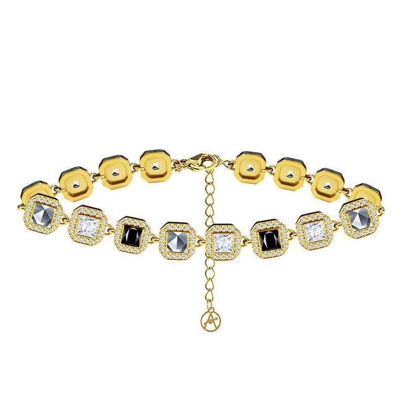 ARMBAND MET GEKLEURDE VIERKANTE ZIRKONIA'S