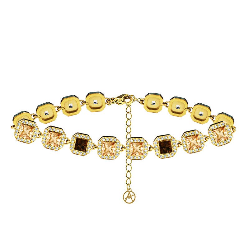ARMBAND MET GEKLEURDE VIERKANTE ZIRKONIA'S