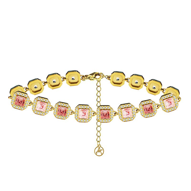 ARMBAND MET GEKLEURDE VIERKANTE ZIRKONIA'S
