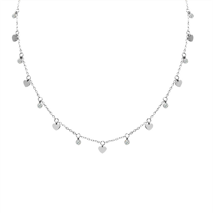 Halsketting met hartjes en zirkonia - JN2191100C94: Witgoud