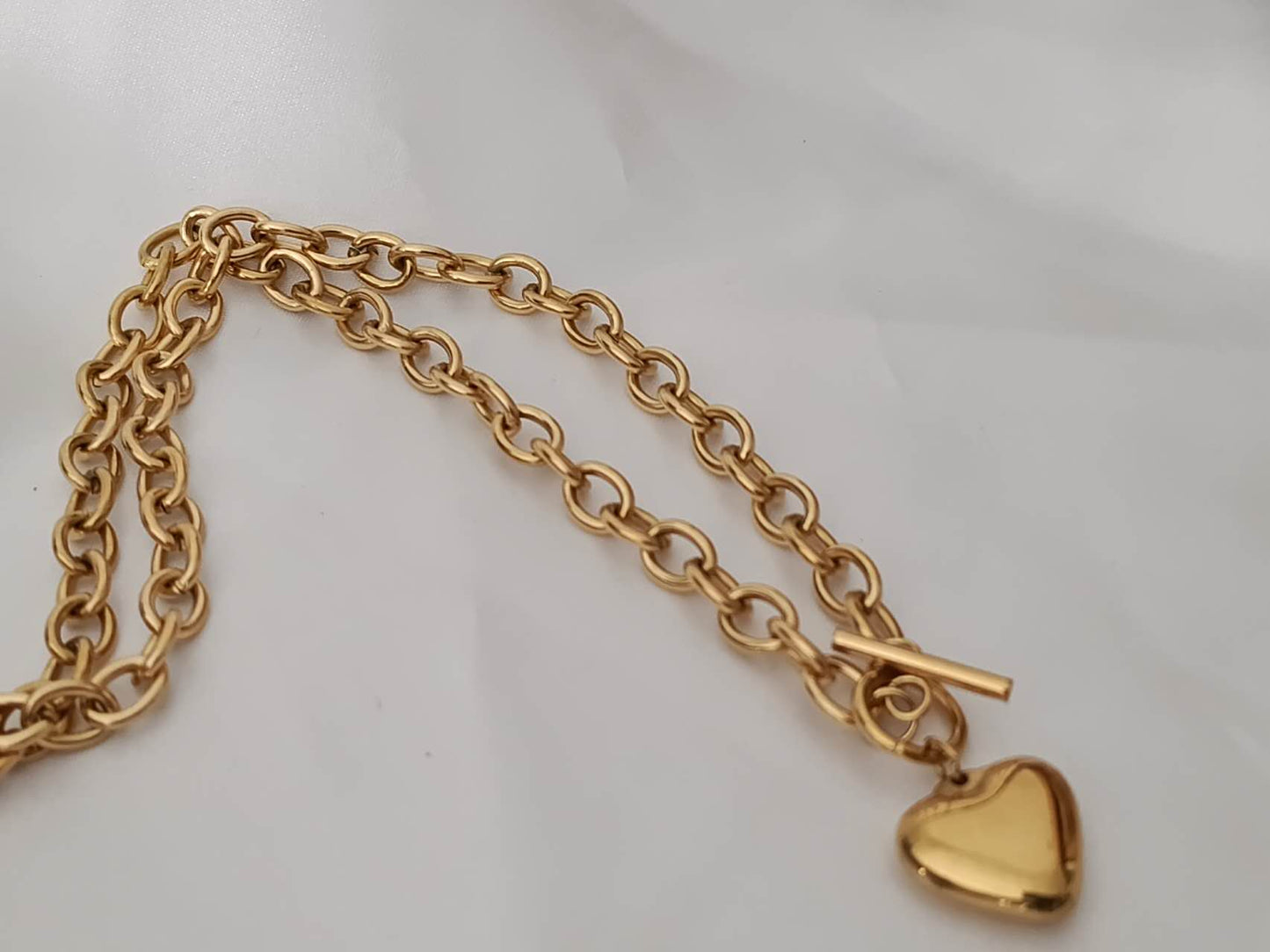 Dikke ketting hart roestvrij staal 18K verguld: Ketting+hanger