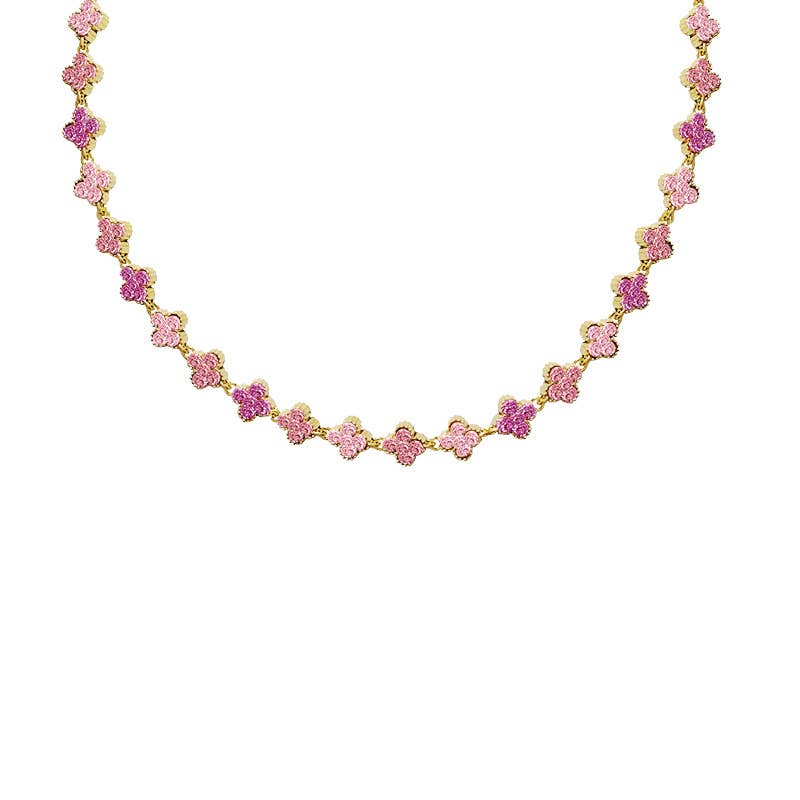 KETTING MET KLEURRIJKE STRASS KLAVERTJESVIER