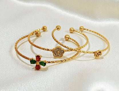 Open armband bloem roestvrij staal goud 18K PVD: Flor de 5 petalos